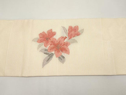 平和屋着物＊夏物　九寸名古屋帯　枝花文　正絹　逸品　CABG3532tx
