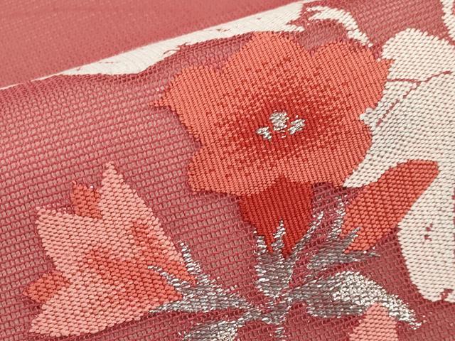 平和屋着物＊夏物　九寸名古屋帯　枝花文　銀糸　正絹　逸品　未使用　CABG3535tx