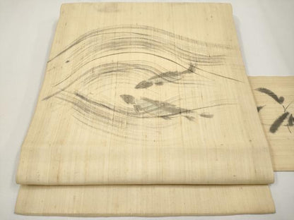 平和屋着物＊夏物　九寸名古屋帯　手描き　魚　正絹　逸品　CABG3538tx