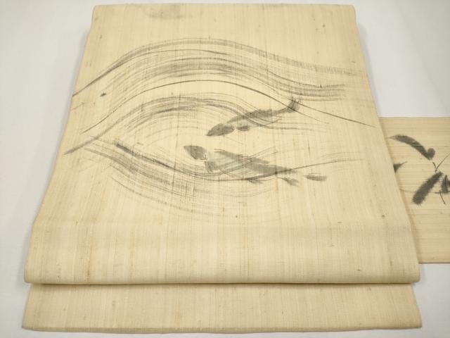 平和屋着物＊夏物　九寸名古屋帯　手描き　魚　正絹　逸品　CABG3538tx