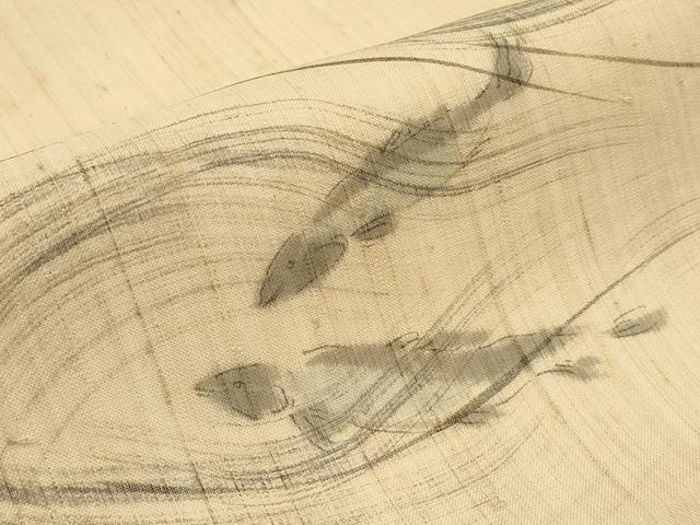 平和屋着物＊夏物　九寸名古屋帯　手描き　魚　正絹　逸品　CABG3538tx
