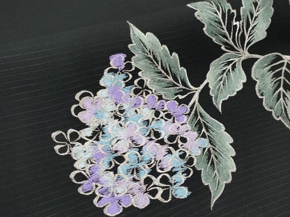 平和屋着物＊夏物　絽塩瀬　九寸名古屋帯　総刺繍　紫陽花　黒地　銀糸　正絹　逸品　CABG3539tx