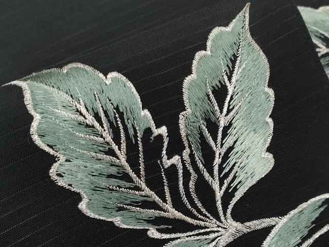 平和屋着物＊夏物　絽塩瀬　九寸名古屋帯　総刺繍　紫陽花　黒地　銀糸　正絹　逸品　CABG3539tx