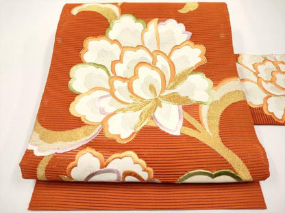 平和屋着物＊夏物　八寸名古屋帯　絽綴れ　駒刺繍　牡丹唐草文　正絹　逸品　CABG3540tx