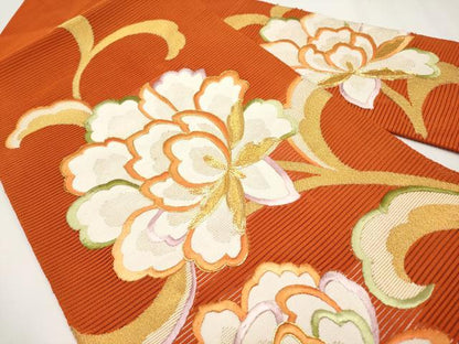 平和屋着物＊夏物　八寸名古屋帯　絽綴れ　駒刺繍　牡丹唐草文　正絹　逸品　CABG3540tx