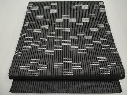 平和屋着物＊夏物　八寸名古屋帯　抽象文　黒地　正絹　逸品　未使用　CABG3543tx