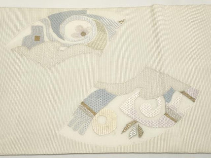 平和屋着物＊夏物 太鼓柄袋帯 絽綴れ 絽刺し 区限刺繍 抽象文 金銀糸 正絹 逸品 CABG3547tx