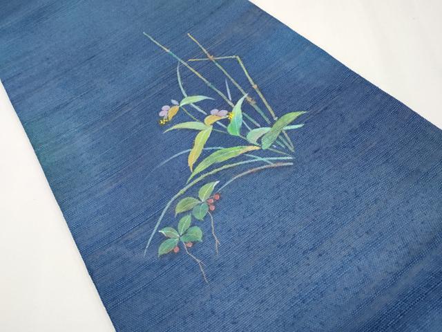平和屋着物＊夏物 太鼓柄袋帯 作家物 手描き 紬地 草花文 正絹 逸品 CABG3548tx