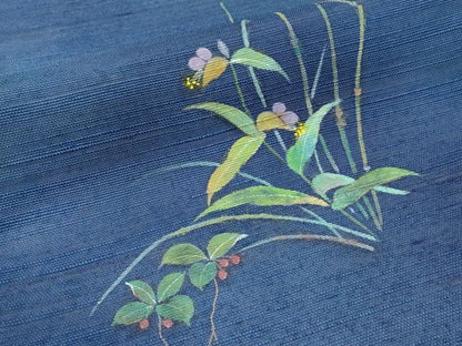 平和屋着物＊夏物 太鼓柄袋帯 作家物 手描き 紬地 草花文 正絹 逸品 CABG3548tx