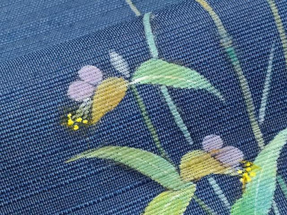 平和屋着物＊夏物 太鼓柄袋帯 作家物 手描き 紬地 草花文 正絹 逸品 CABG3548tx