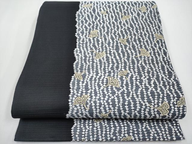 平和屋着物＊夏物 六通柄袋帯 唐織 銀杏 黒地 金糸 正絹 逸品 CABG3561tx