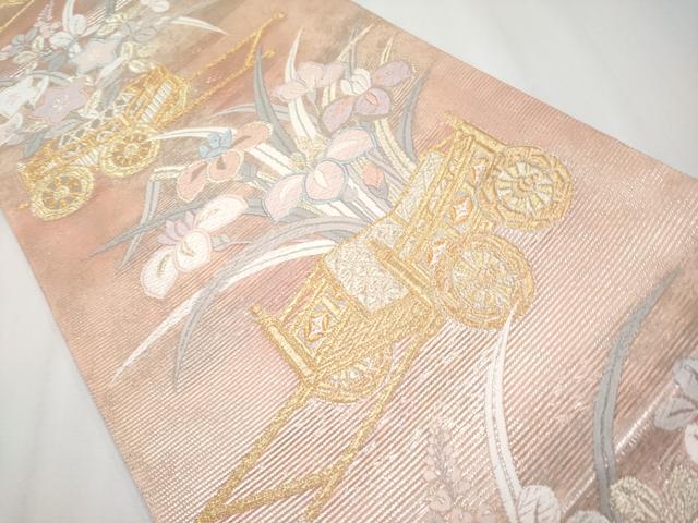 平和屋着物＊夏物 六通柄袋帯 唐織 花車 金銀糸 正絹 逸品 未使用 CABG3564tx
