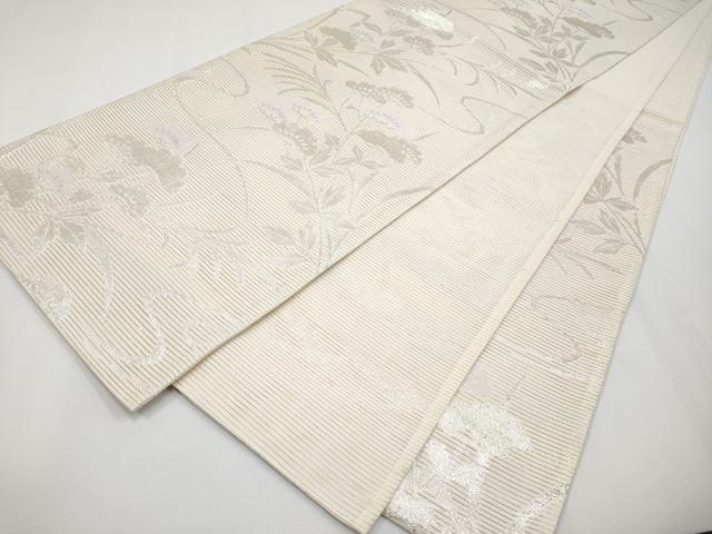 平和屋着物＊夏物 六通柄袋帯 流水草花文 銀糸 正絹 逸品 CABG3567tx