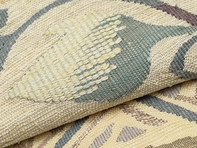 平和屋着物▽太鼓柄袋帯　スリーシーズン　春夏秋　すくい織　葡萄唐草文　金糸　正絹　逸品　CABG3569tx