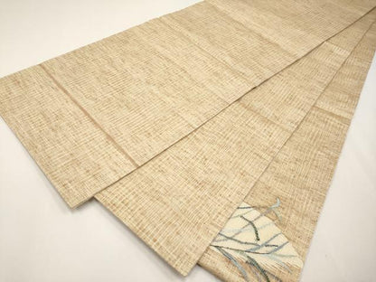 平和屋着物＊夏物 両面 太鼓柄袋帯 櫛織 枝葉文 銀糸 正絹 逸品 未使用 CABG3587tx