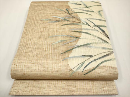 平和屋着物＊夏物 両面 太鼓柄袋帯 櫛織 枝葉文 銀糸 正絹 逸品 未使用 CABG3587tx