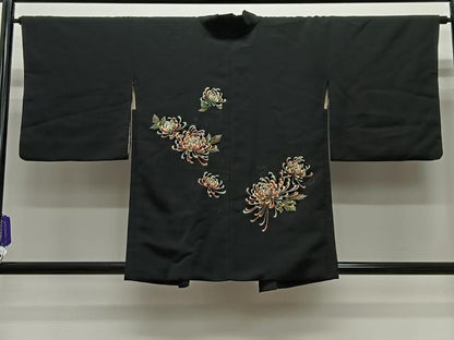 平和屋着物＃羽織　総刺繍　乱菊　黒地　正絹　逸品　CABG3604ua