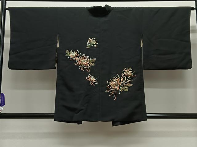 平和屋着物＃羽織　総刺繍　乱菊　黒地　正絹　逸品　CABG3604ua