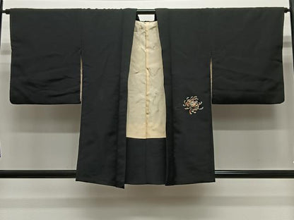 平和屋着物＃羽織　総刺繍　乱菊　黒地　正絹　逸品　CABG3604ua