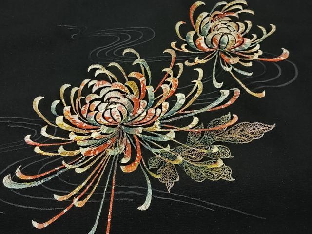平和屋着物＃羽織　総刺繍　乱菊　黒地　正絹　逸品　CABG3604ua