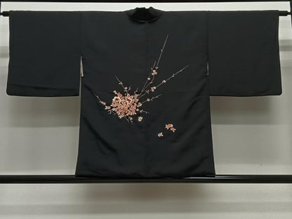 平和屋着物＃羽織　総刺繍　枝花文　黒地　金銀糸　正絹　逸品　CABG3605ua