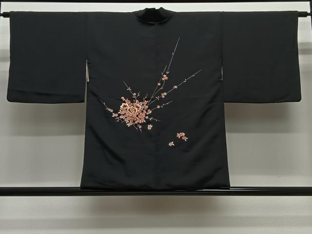 平和屋着物＃羽織　総刺繍　枝花文　黒地　金銀糸　正絹　逸品　CABG3605ua