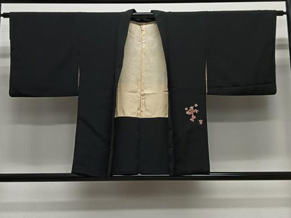平和屋着物＃羽織　総刺繍　枝花文　黒地　金銀糸　正絹　逸品　CABG3605ua