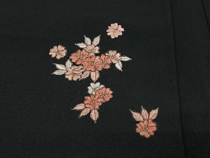 平和屋着物＃羽織　総刺繍　枝花文　黒地　金銀糸　正絹　逸品　CABG3605ua