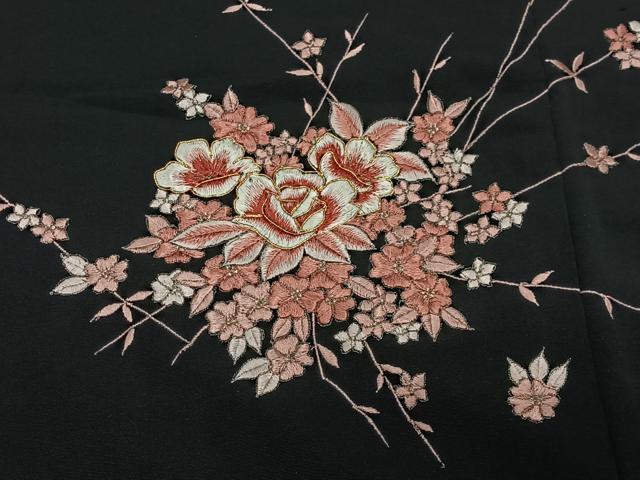 平和屋着物＃羽織　総刺繍　枝花文　黒地　金銀糸　正絹　逸品　CABG3605ua