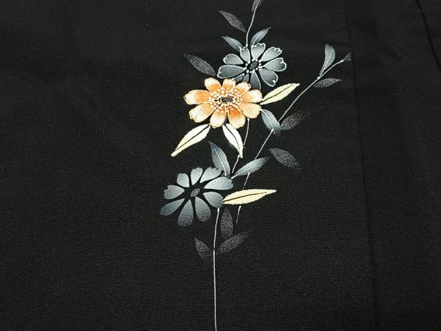 平和屋着物＃羽織　枝花文　黒地　金彩　正絹　逸品　CABG3606ua
