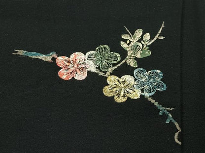 平和屋着物＃羽織　総刺繍　枝梅文　黒地　金糸　正絹　逸品　CABG3607ua