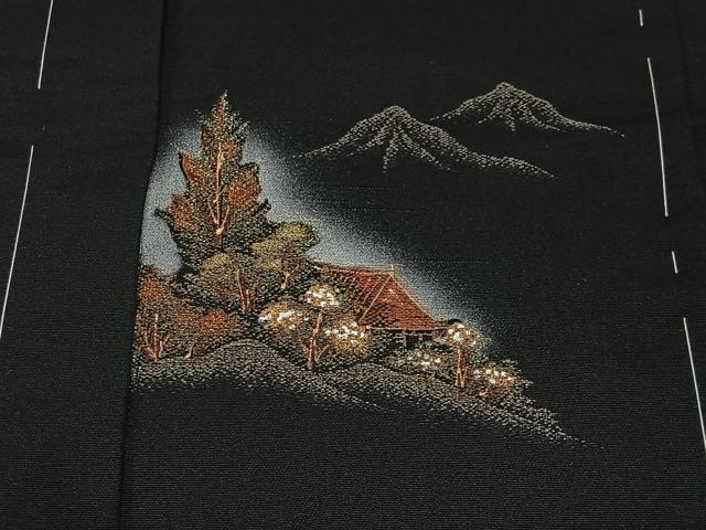 平和屋着物＃羽織　寿光織　風景文　黒地　金糸　正絹　逸品　未使用　CABG3608ua