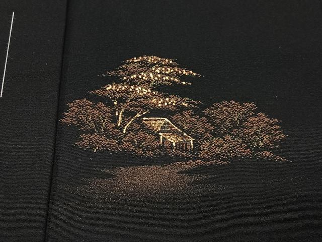 平和屋着物＃羽織　寿光織　風景文　黒地　金銀糸　正絹　逸品　未使用　CABG3610ua