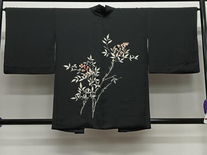 平和屋着物＃羽織　南天文　黒地　正絹　逸品　CABG3611ua