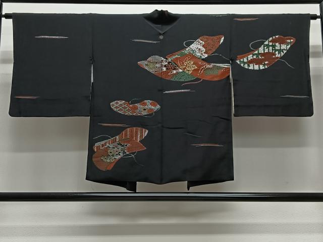 平和屋着物＃羽織　寿光織　誰が袖吉祥文　黒地　金銀糸　正絹　逸品　CABG3613ua