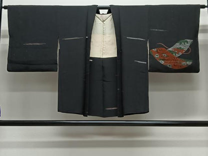 平和屋着物＃羽織　寿光織　誰が袖吉祥文　黒地　金銀糸　正絹　逸品　CABG3613ua