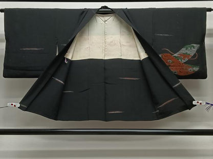 平和屋着物＃羽織　寿光織　誰が袖吉祥文　黒地　金銀糸　正絹　逸品　CABG3613ua