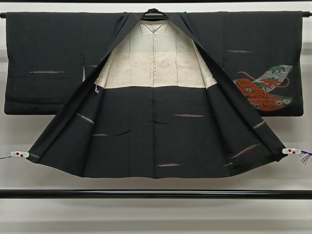 平和屋着物＃羽織　寿光織　誰が袖吉祥文　黒地　金銀糸　正絹　逸品　CABG3613ua
