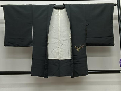 平和屋着物＃羽織　寿光織　枝梅文　黒地　金糸　正絹　逸品　CABG3615ua