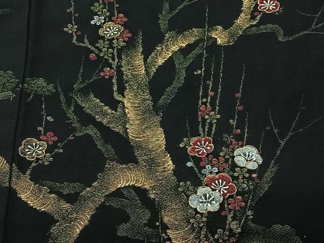 平和屋着物＃羽織　寿光織　枝梅文　黒地　金糸　正絹　逸品　CABG3615ua