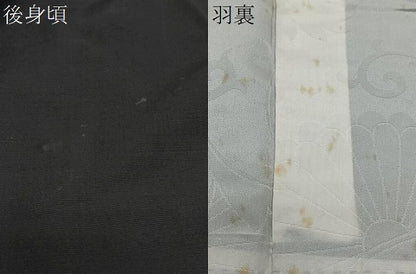 平和屋着物＃羽織　紬地　総刺繍　草花文　黒地　正絹　逸品　CABG3617ua