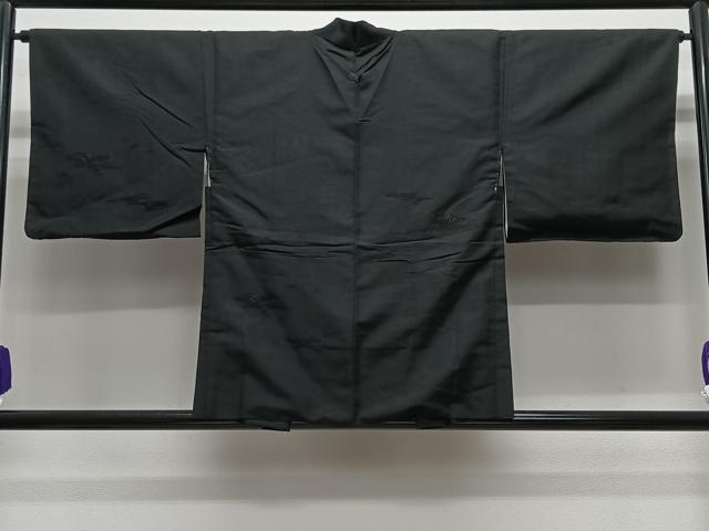 平和屋着物＃羽織　紬地　総刺繍　草花文　黒地　正絹　逸品　CABG3617ua