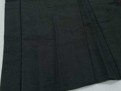 平和屋着物＃羽織　紬地　総刺繍　草花文　黒地　正絹　逸品　CABG3617ua