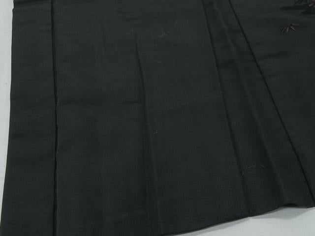 平和屋着物＃羽織　紬地　総刺繍　草花文　黒地　正絹　逸品　CABG3617ua
