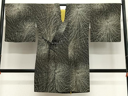 平和屋着物＃道中着　乱菊　黒地　ロング丈　正絹　逸品　CABG3621ua