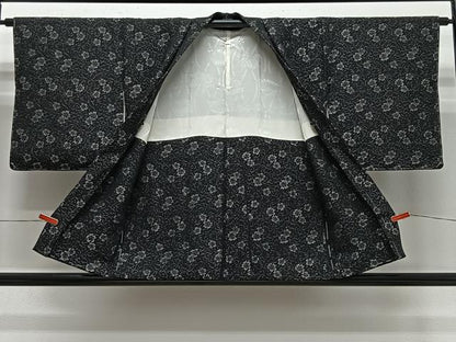 平和屋着物＃羽織　寿光織　草花文　黒地　銀糸　正絹　逸品　未使用　CABG3626ua