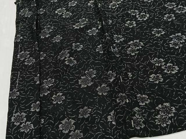 平和屋着物＃羽織　寿光織　草花文　黒地　銀糸　正絹　逸品　未使用　CABG3626ua