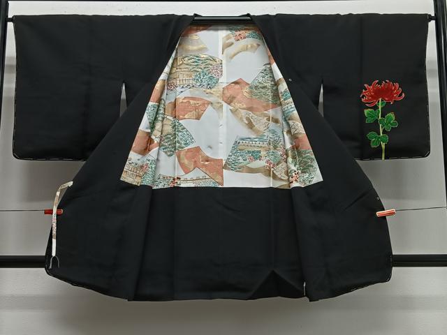 平和屋着物＃道行コート　刺繍　乱菊　黒地　ロング丈　正絹　逸品　未使用　CABG3642ua
