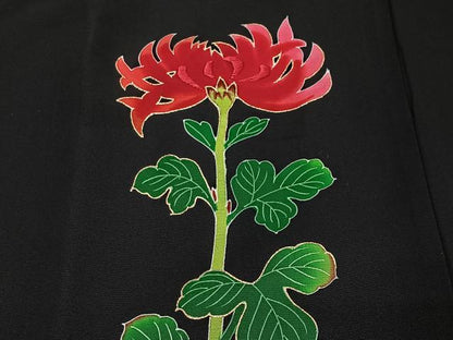 平和屋着物＃道行コート　刺繍　乱菊　黒地　ロング丈　正絹　逸品　未使用　CABG3642ua