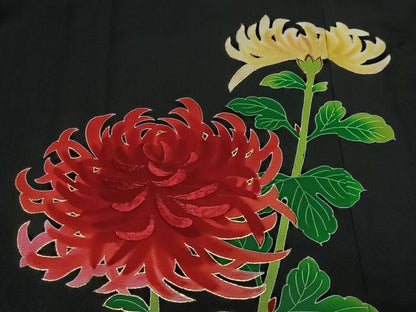 平和屋着物＃道行コート　刺繍　乱菊　黒地　ロング丈　正絹　逸品　未使用　CABG3642ua